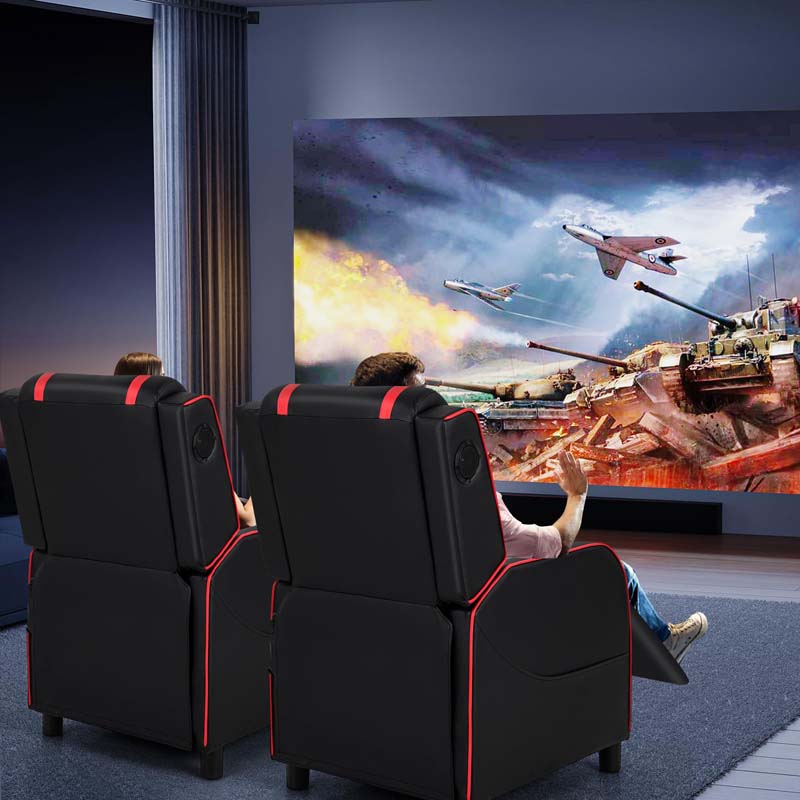 Racing Style Massage Gaming Sofa Chair Recliner with Bluetooth Speaker, Massage Lumbar Pillow, Retractable Footrest, Home Theatre