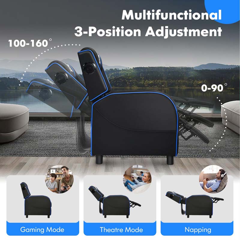 Racing Style Massage Gaming Sofa Chair Recliner with Bluetooth Speaker, Massage Lumbar Pillow, Retractable Footrest, Home Theatre