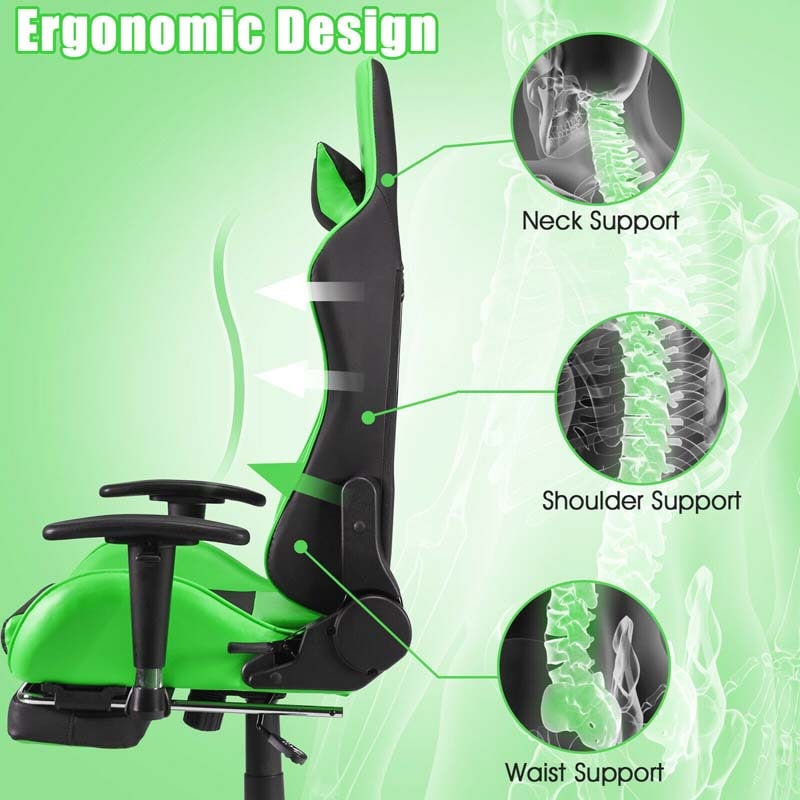 High Back E-Sport Massage Gaming Chair with Footrest & Headrest, Ergonomic PU Leather Gaming Seat, Video Game Chair Computer Chair