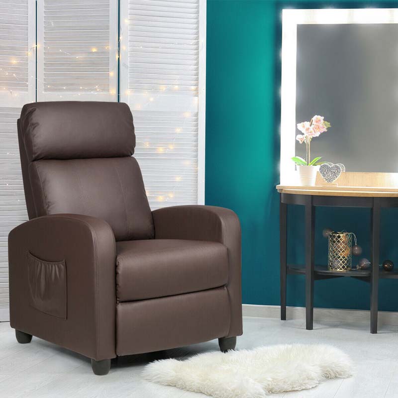 PU Leather Massage Recliner Sofa Modern Recliner Chair Winback Single Sofa with Side Pocket