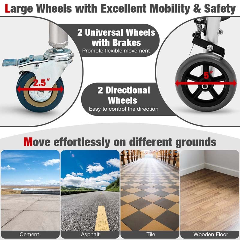 4-in-1 Rolling Walker for Seniors, Folding Stand Up Walker with 5" Wheels, Height Adjustable Medical Walking Mobility Aid