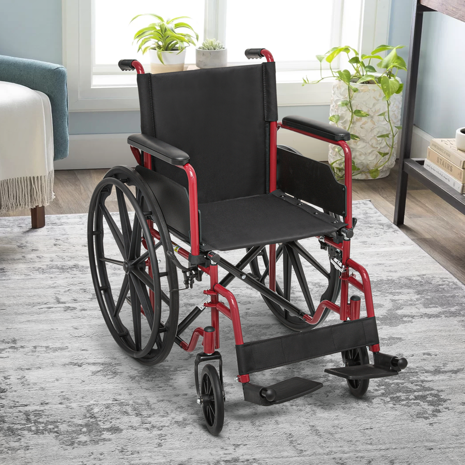 18"Folding Manual Wheelchair Flip Back Armrest Swing Away Footrest
